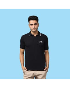 Greys&Blues Pima Collar T-Shirt- Black with White